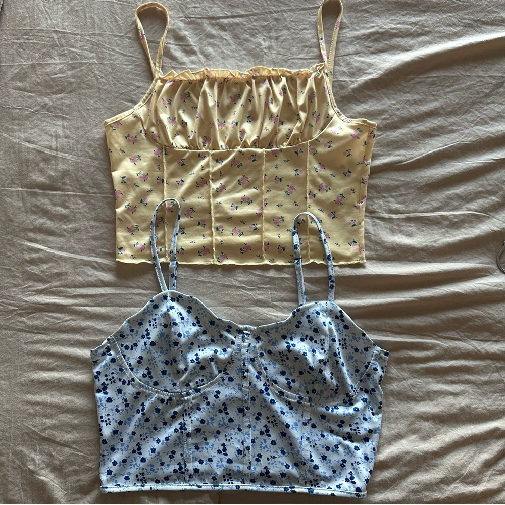 BUNDLE! SHEIN Yellow floral & Baby blue floral tank tops - large